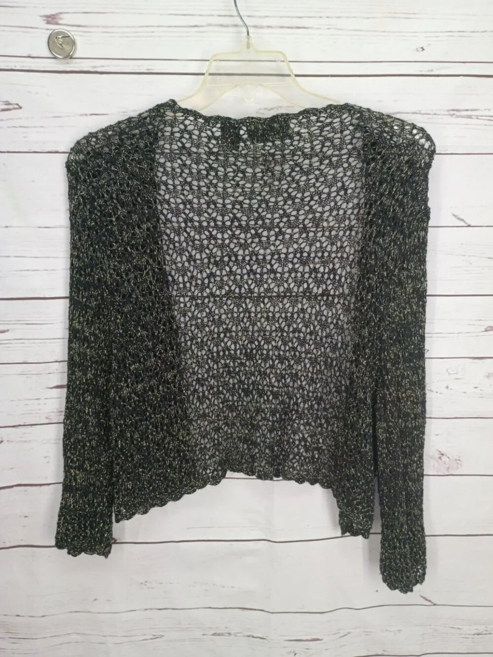 JPR Woman Essentials Black & Gold Open Knit Long‎ Sleeve Cardigan Sweater 1X